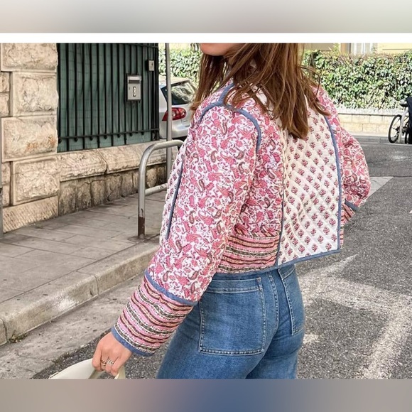 Floral patchwork cropped puffer jacket M - Picture 2 of 9